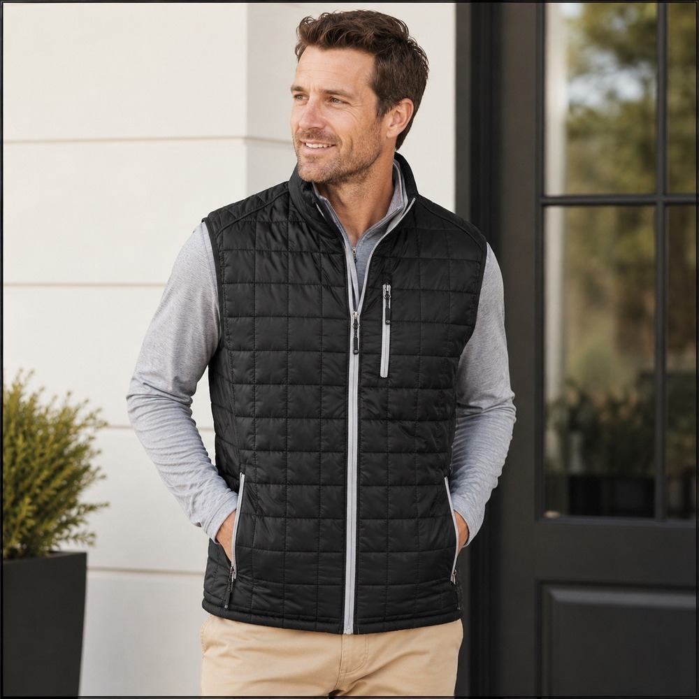 Cutter & Buck WeatherTec Mens M Black Quilted Puffer Vest Full Zip Golf Outdoor